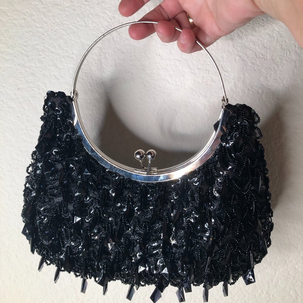 BEAUTIFUL, Black beaded/ Sequined Evening Purse/ LIKE NEW